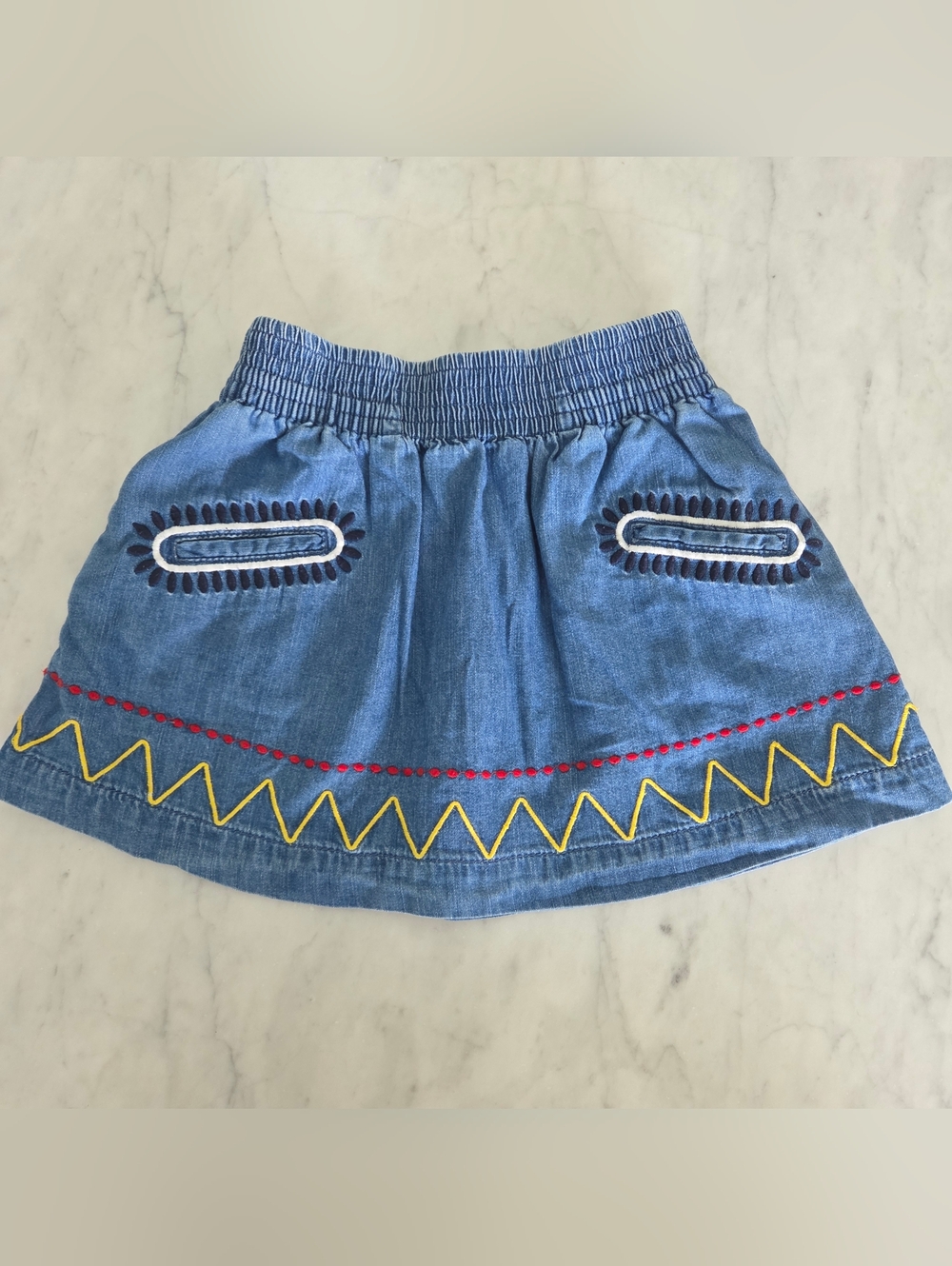 Stella McCartney Embroidered Denim Girls Skirt - Blue with Yellow & Red Trim